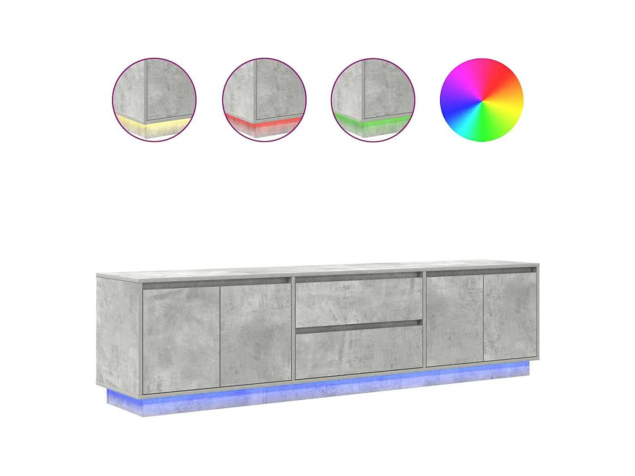 Meuble TV avec lumières LED gris béton 193,5x41x50 cm