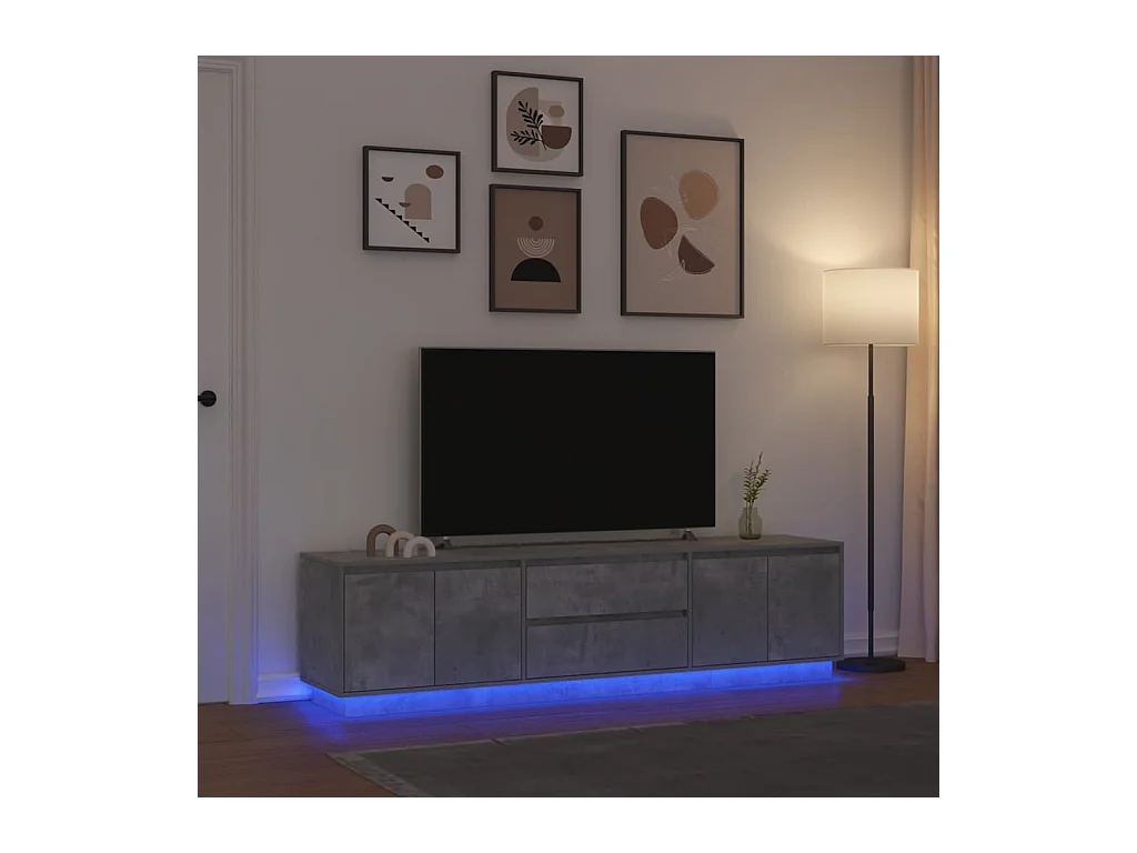 Meuble TV avec lumières LED gris béton 193,5x41x50 cm