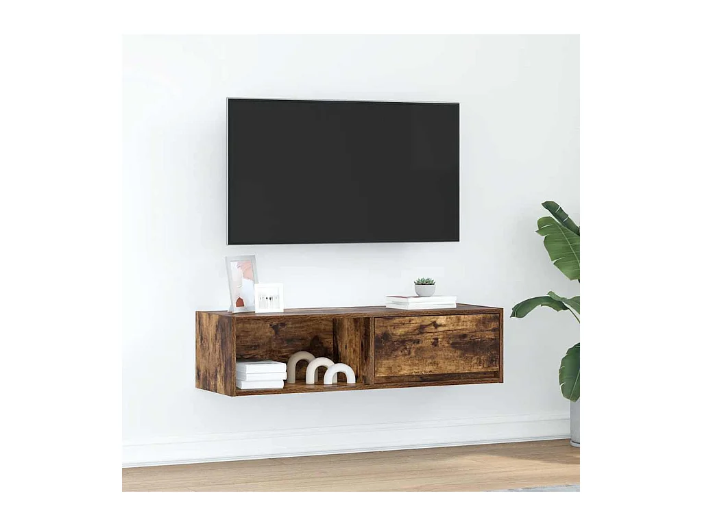 Meuble TV chêne fumé 100x31x25,5 cm bois d'ingénierie