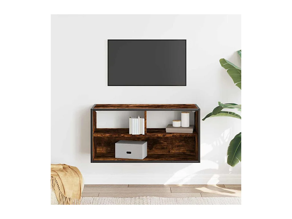 Meuble TV chêne fumé 80x31x39,5 cm bois d'ingénierie et métal