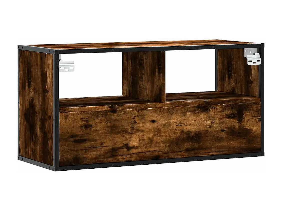 Meuble TV chêne fumé 80x31x39,5 cm bois d'ingénierie et métal