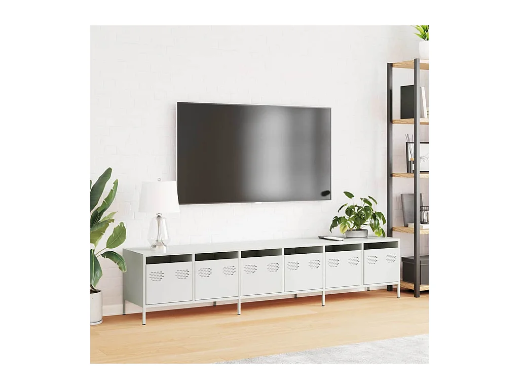 Meuble TV blanc 202x39x43,5 cm acier laminé à froid