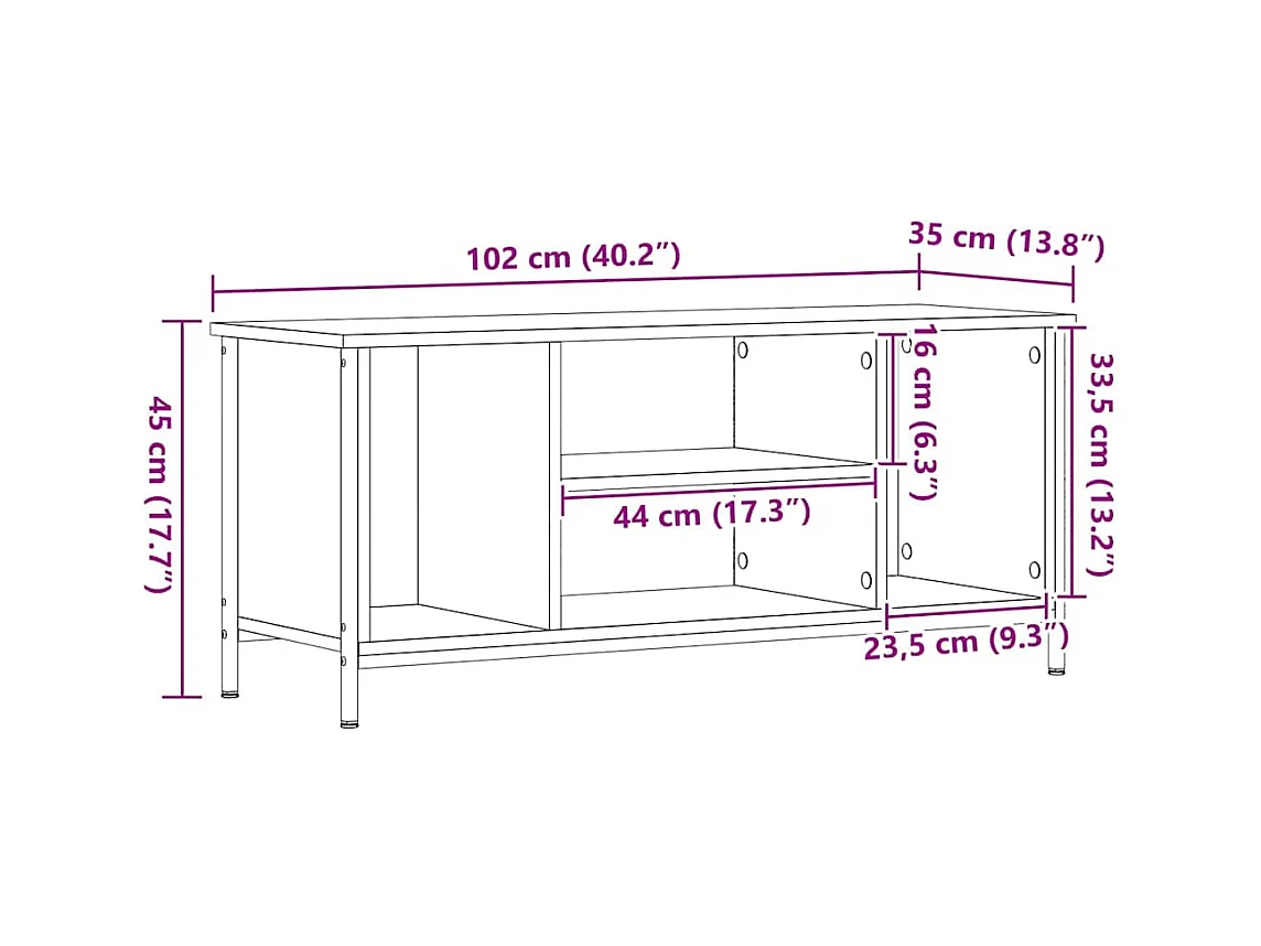 Meuble TV chêne artisanal 102 x 35 x 45 cm Bois d'ingénierie