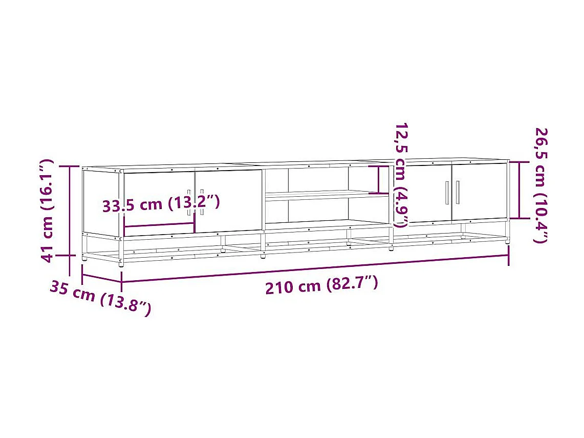Meuble TV chêne fumé 210x35x41 cm bois d'ingénierie