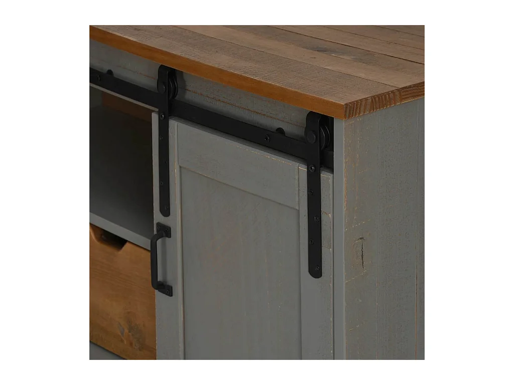 Meuble TV HALDEN porte coulissante gris 110x40x60cm bois massif