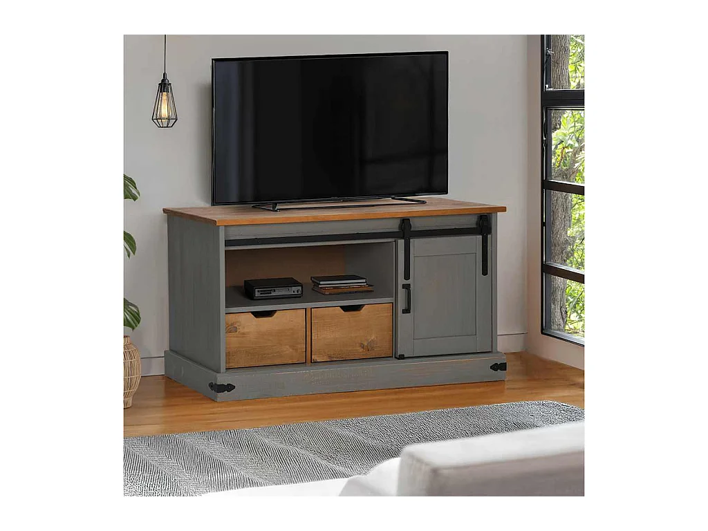 Armário para TV HALDEN com porta de correr Madeira maciça