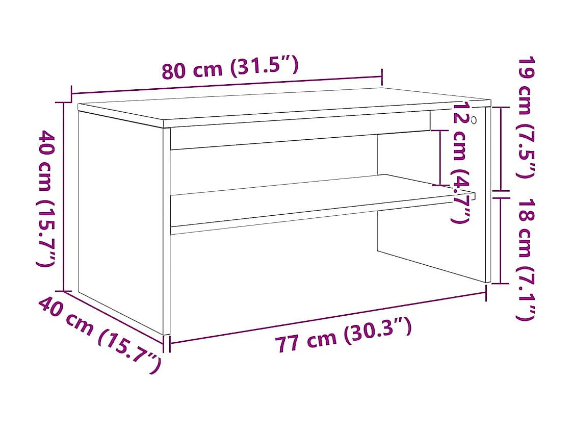Meuble TV chêne fumé 80x40x40 cm bois d'ingénierie