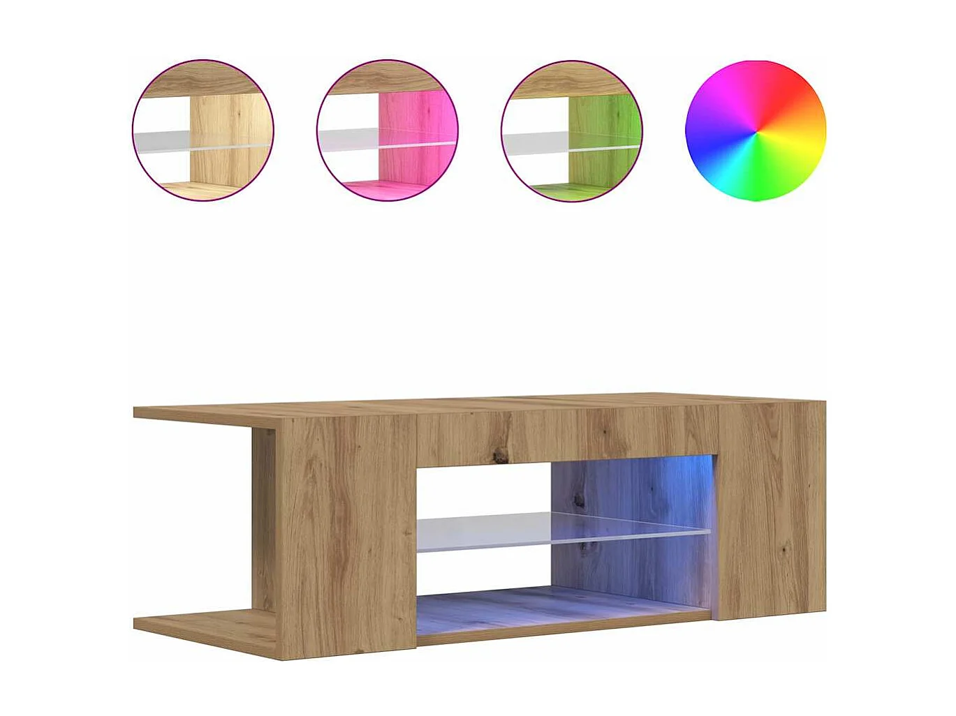 Meuble TV avec lumières LED chêne artisanal bois d'ingénierie