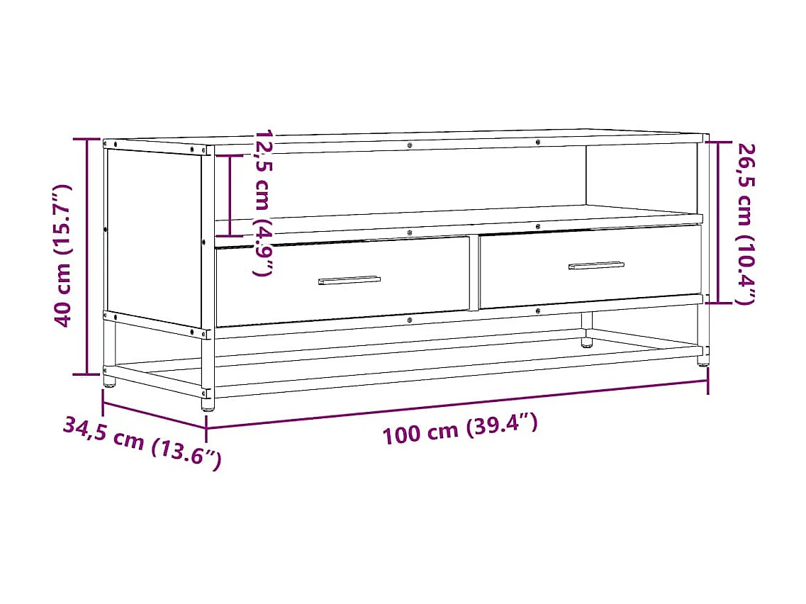 Meuble TV noir 100x34,5x40 cm bois d'ingénierie et métal