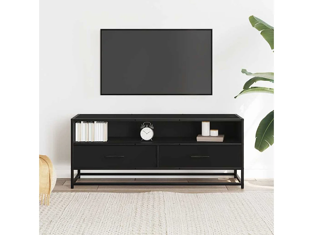 Meuble TV noir 100x34,5x40 cm bois d'ingénierie et métal