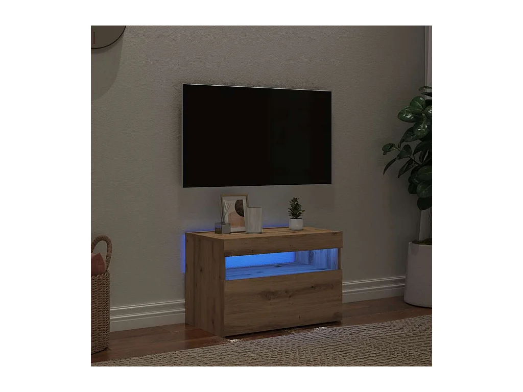 Meuble TV avec lumières LED chêne artisanal bois d'ingénierie
