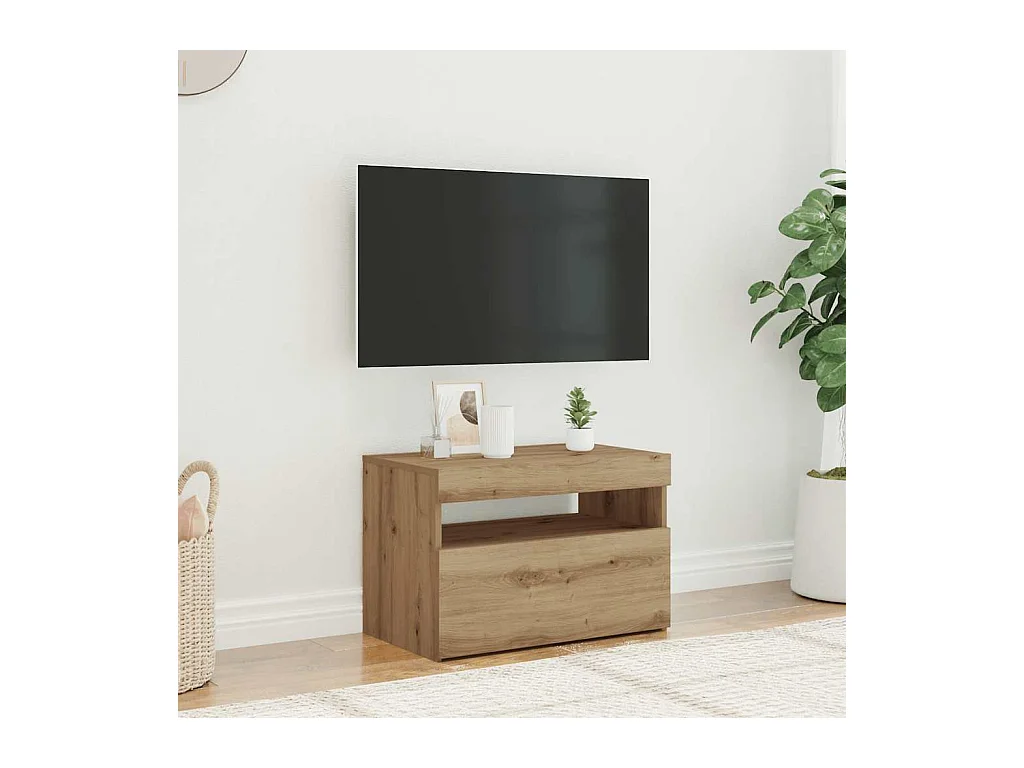 Meuble TV avec lumières LED chêne artisanal bois d'ingénierie