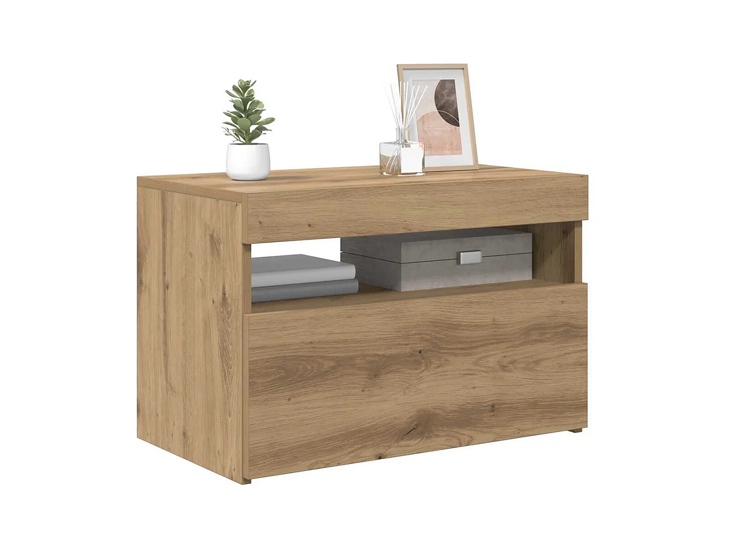 Meuble TV avec lumières LED chêne artisanal bois d'ingénierie