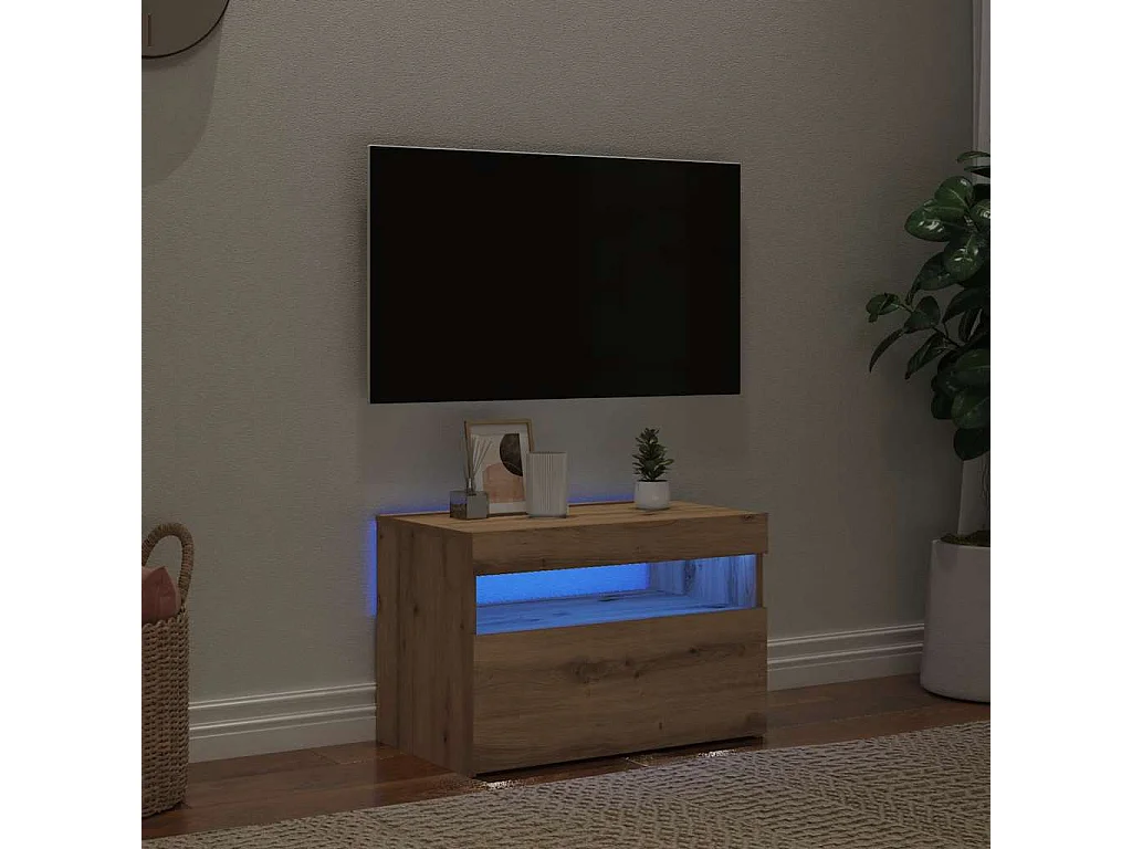 Meuble TV avec lumières LED chêne artisanal bois d'ingénierie