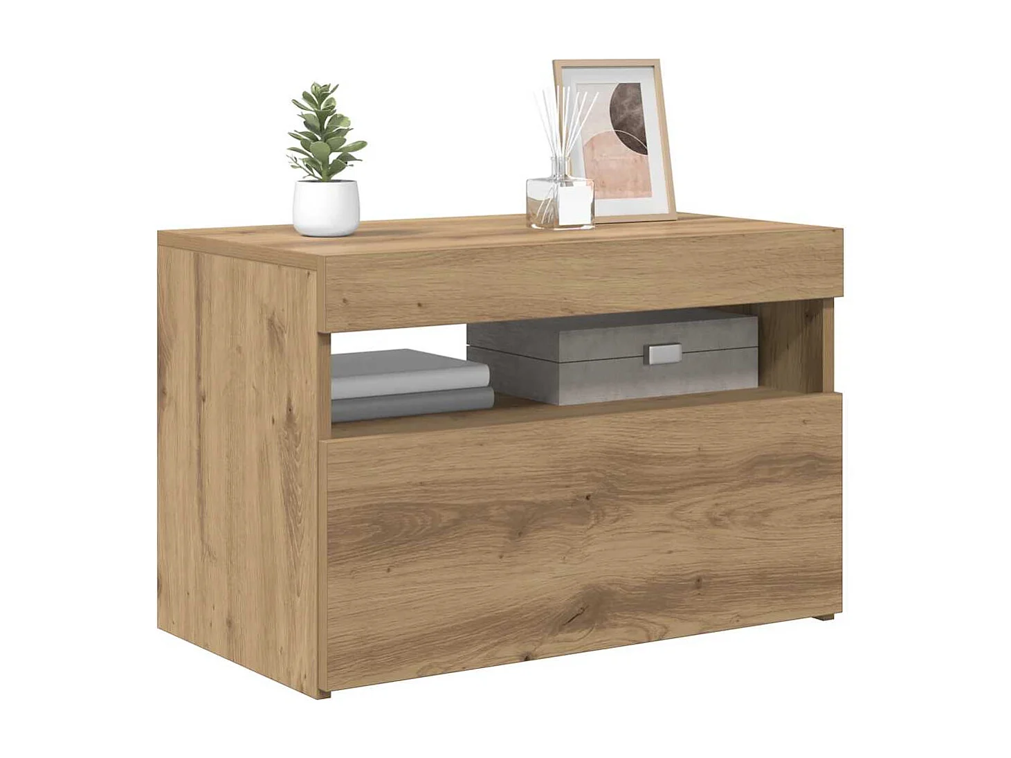 Meuble TV avec lumières LED chêne artisanal bois d'ingénierie