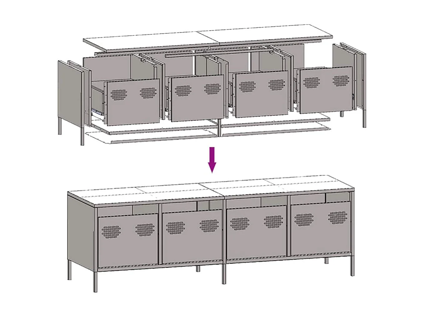 Meuble TV rose 135x39x43,5 cm acier laminé à froid