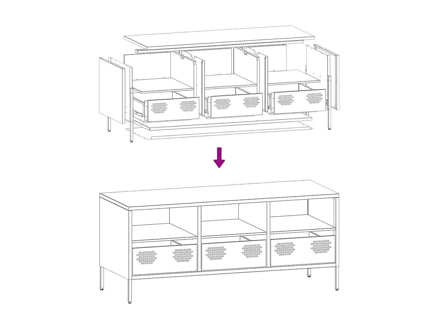 Meuble TV rose 101,5x39x43,5 cm acier laminé à froid