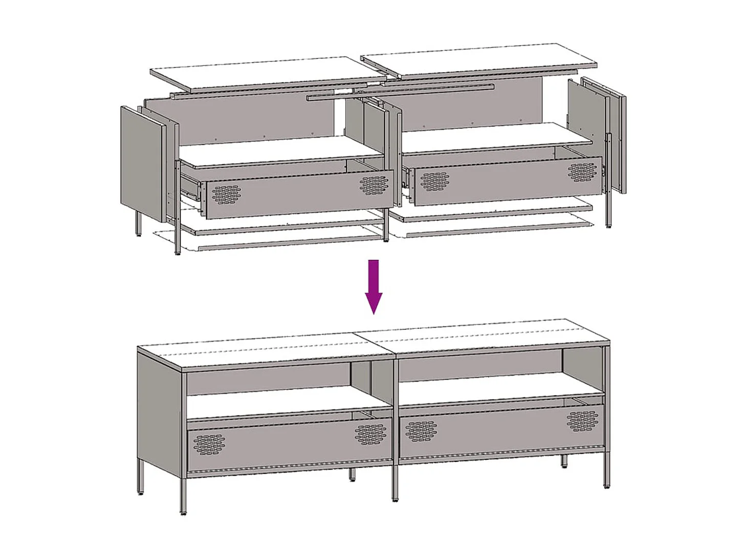 Móvel de TV 135x39x43,5 cm aço laminado a frio preto