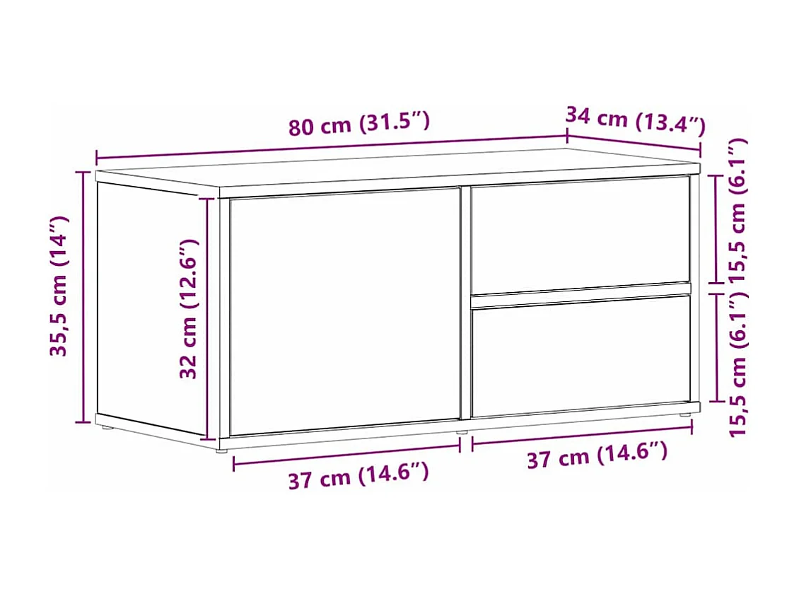Meuble TV avec tiroir Noir 80 x 34 x 35.5 cm Bois d'ingénierie