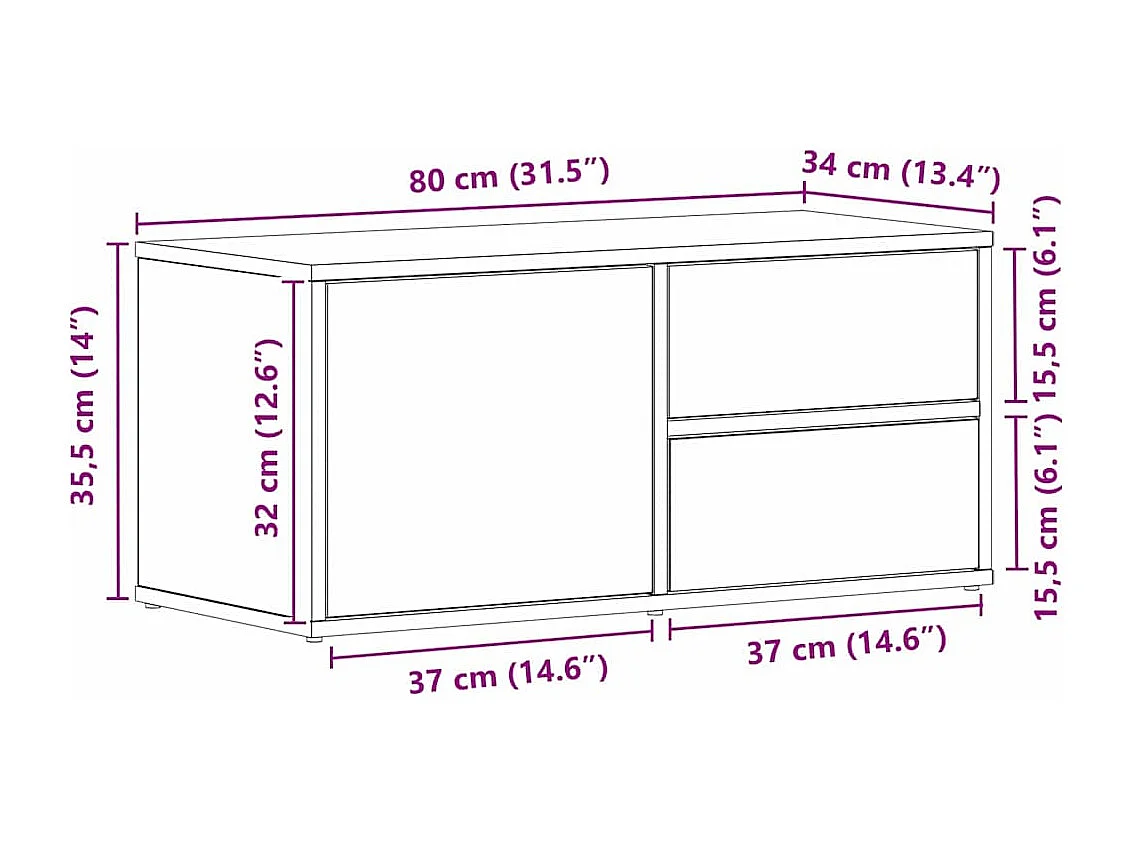 Meuble TV avec tiroir Noir 80 x 34 x 35.5 cm Bois d'ingénierie