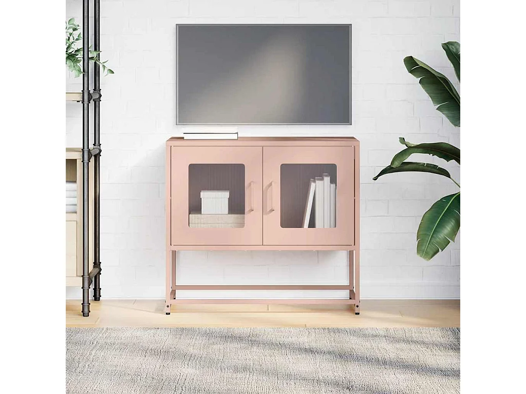 Meuble TV rose 68x39x60,5 cm acier laminé à froid