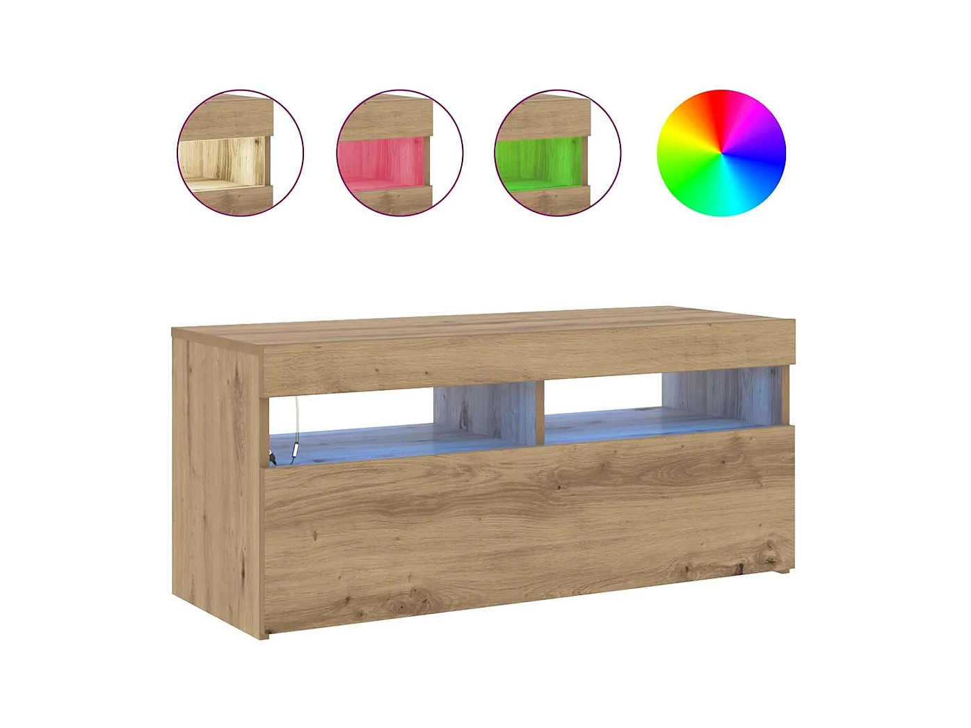 Meuble TV avec lumières LED chêne artisanal bois d'ingénierie