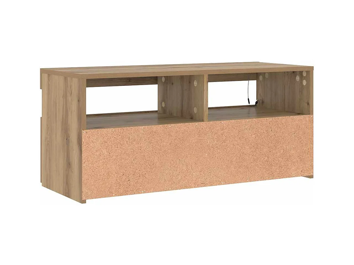 Meuble TV avec lumières LED chêne artisanal bois d'ingénierie