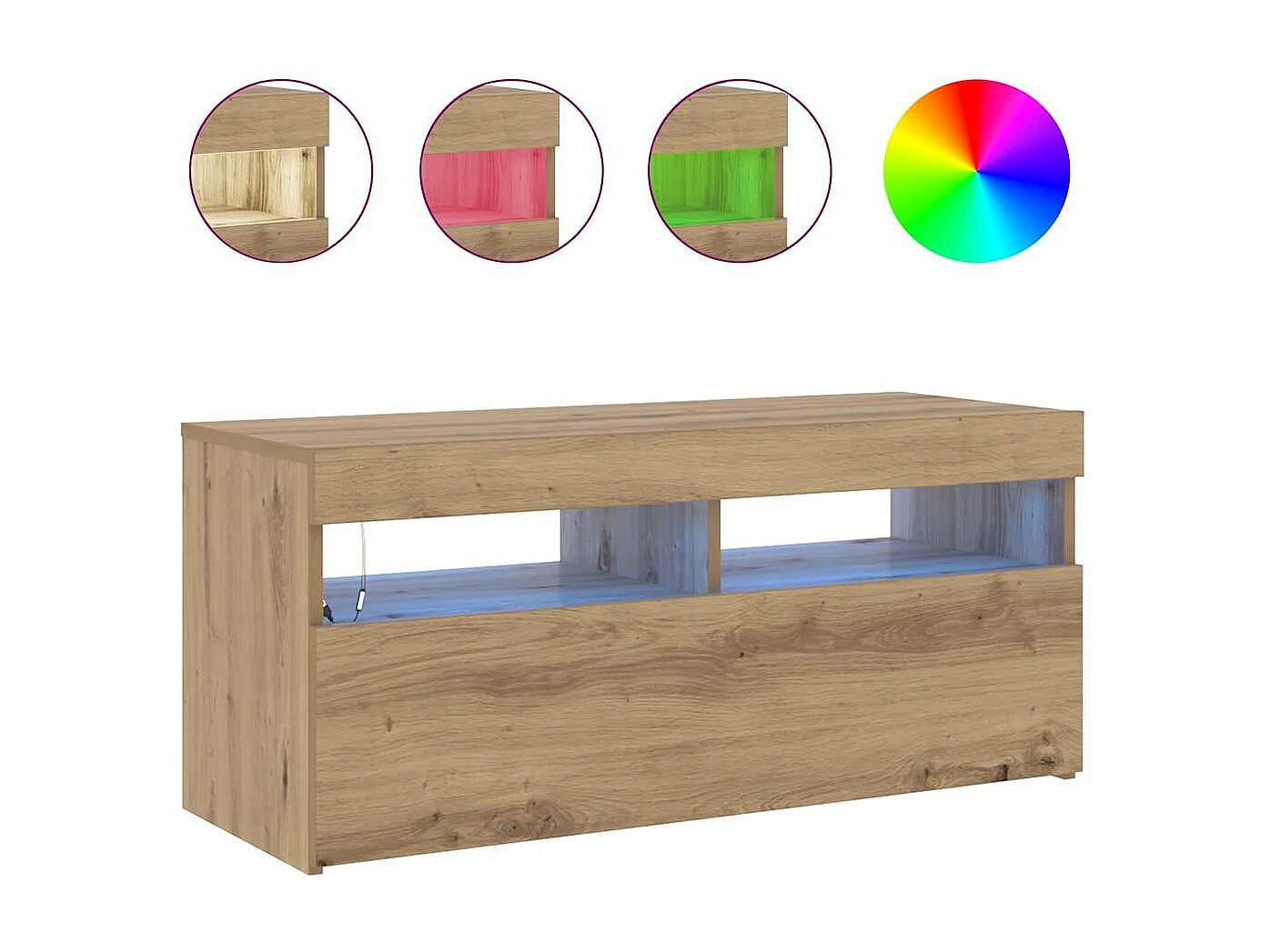 Meuble TV avec lumières LED chêne artisanal bois d'ingénierie