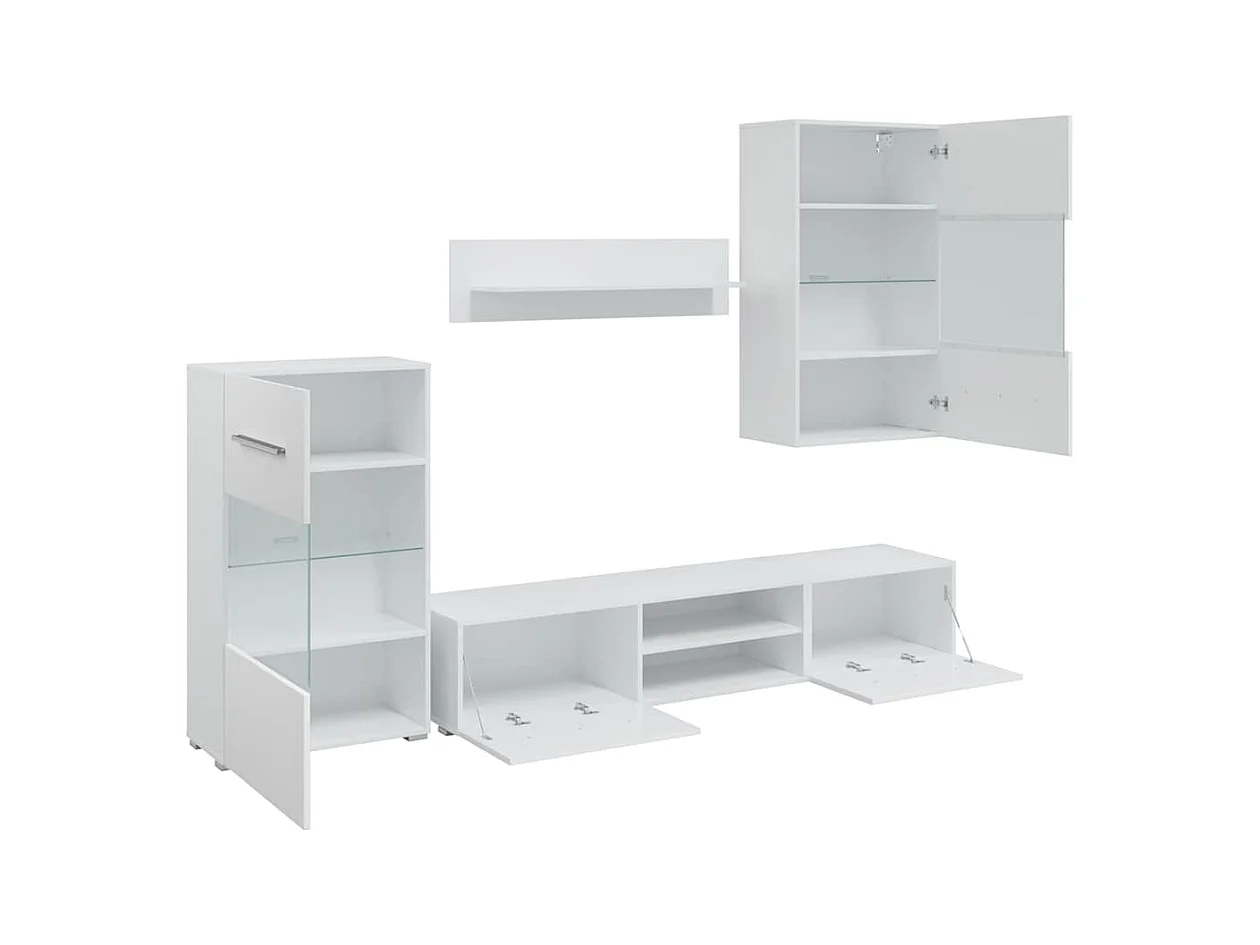 Meubles TV 5 pièces avec lumière LED blanc mat bois d'ingénierie