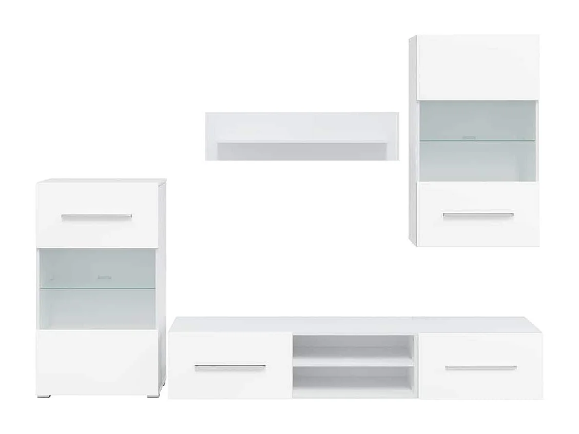 Meubles TV 5 pièces avec lumière LED blanc mat bois d'ingénierie