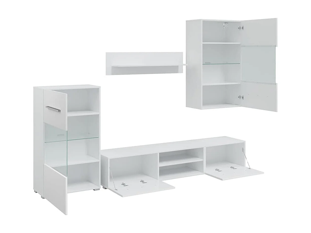 Meubles TV 5 pièces avec lumière LED blanc mat bois d'ingénierie