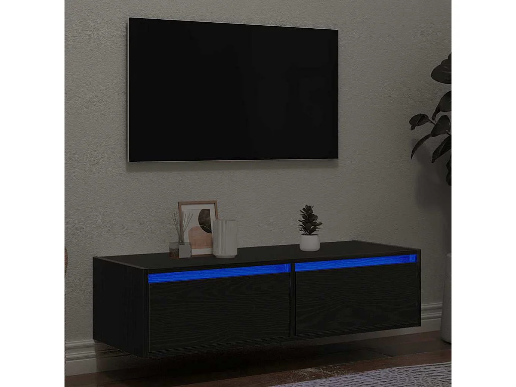 Meuble TV avec lumières LED chêne noir 100X35,5x25 cm