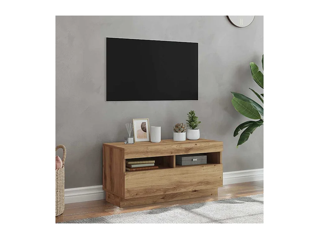 Meuble TV avec lumières LED chêne artisanal bois d'ingénierie