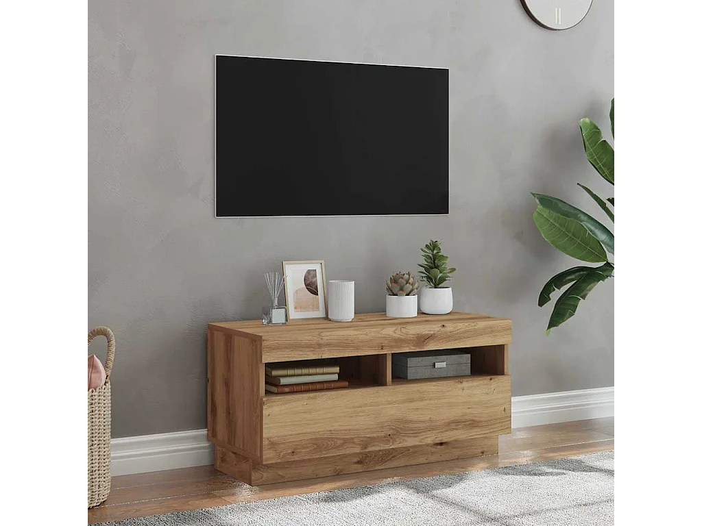 Meuble TV avec lumières LED chêne artisanal bois d'ingénierie