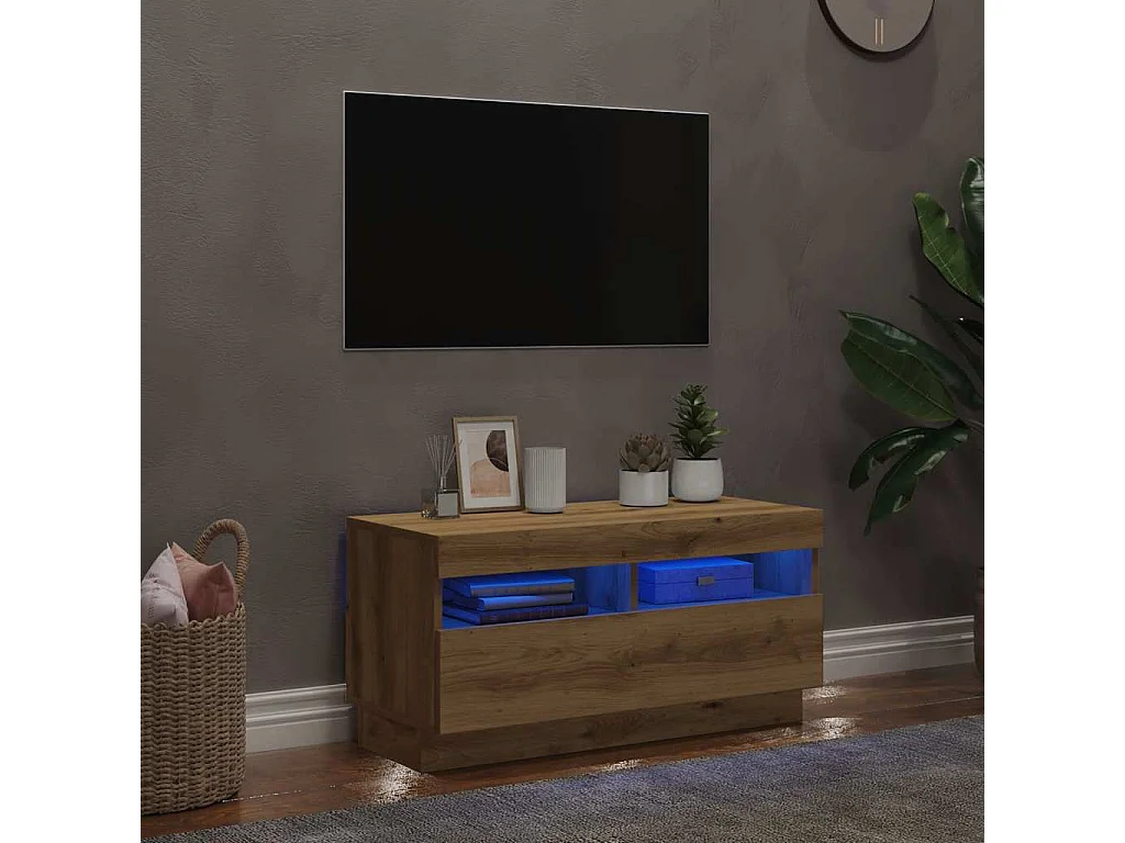 Meuble TV avec lumières LED chêne artisanal bois d'ingénierie