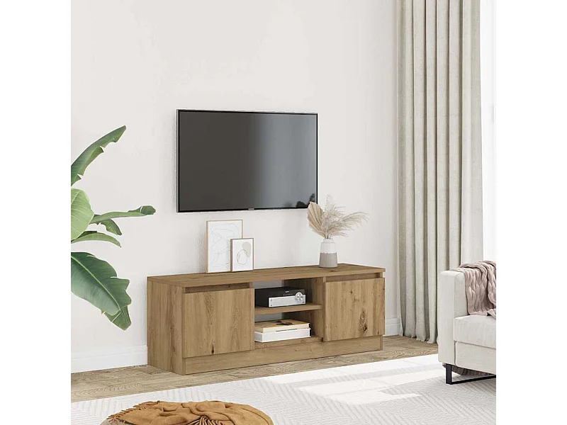 Meuble TV chêne artisanal 102x30x36 cm bois d'ingénierie