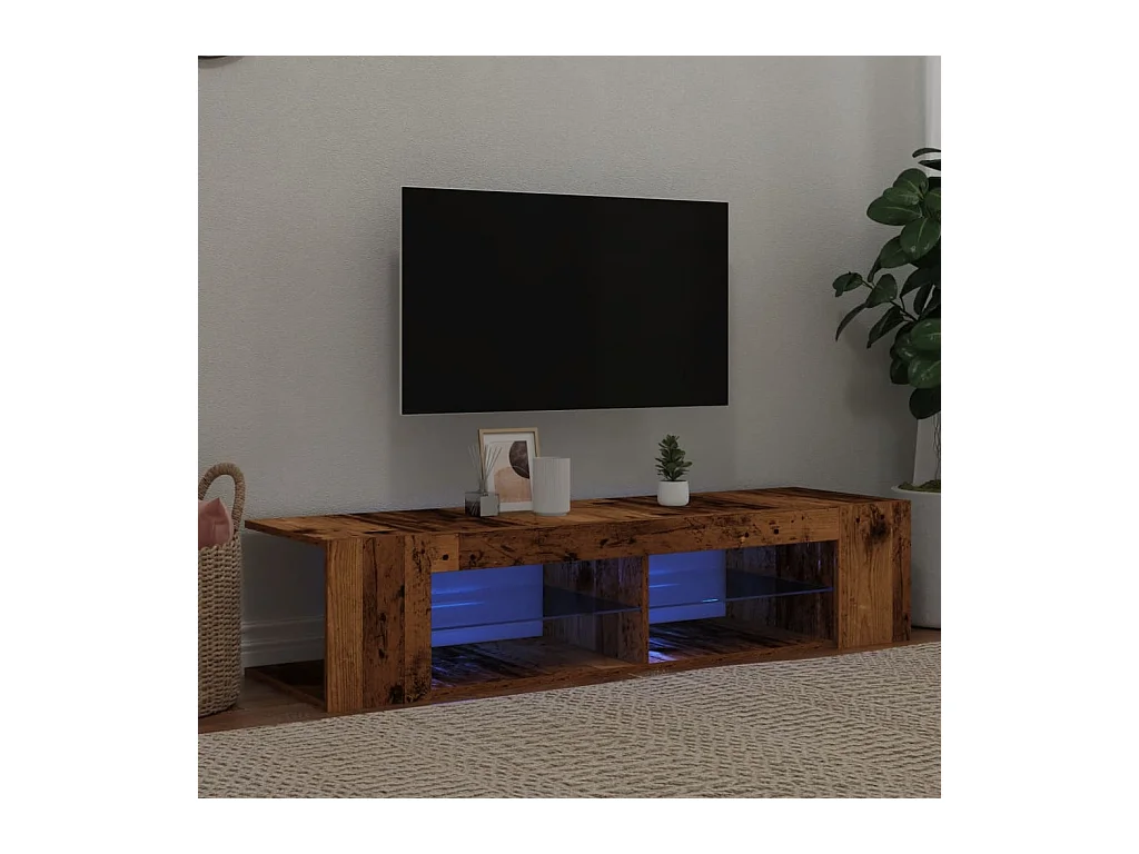 Meuble TV avec lumières LED vieux bois bois d'ingénierie