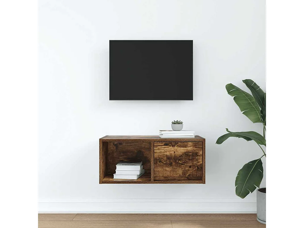 Meuble TV chêne fumé 60x31x25,5 cm bois d'ingénierie