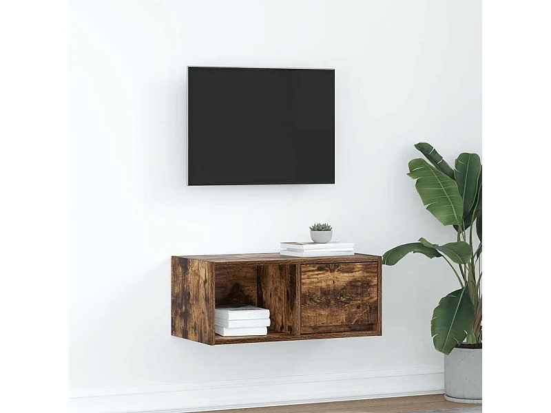 Meuble TV chêne fumé 60x31x25,5 cm bois d'ingénierie
