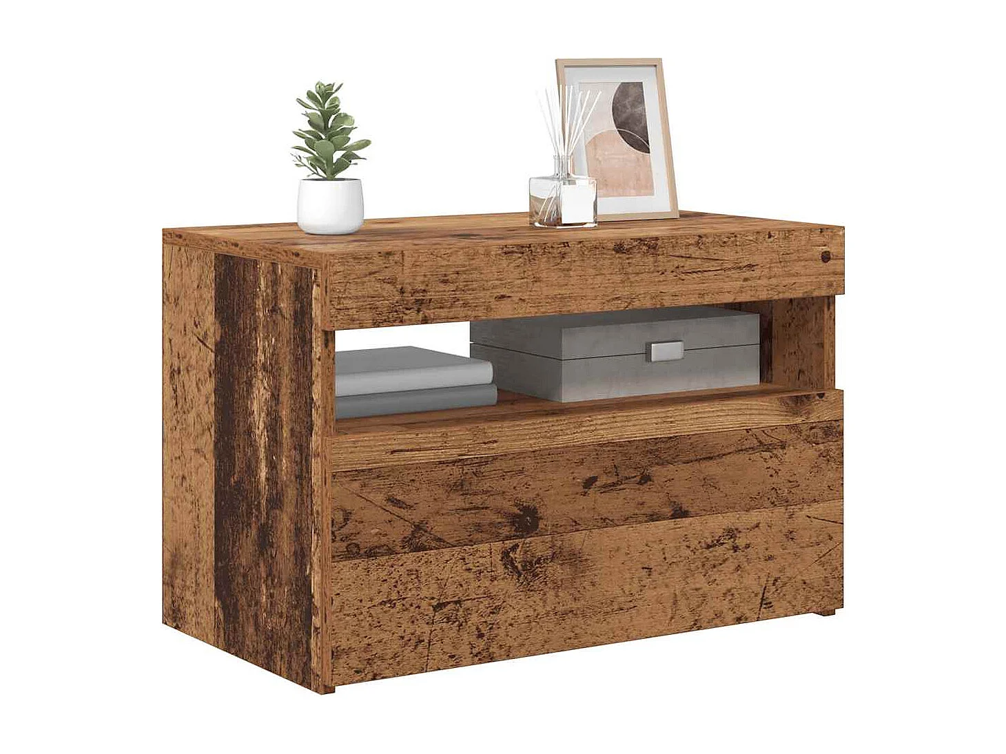 Meuble TV avec lumières LED vieux bois bois d'ingénierie