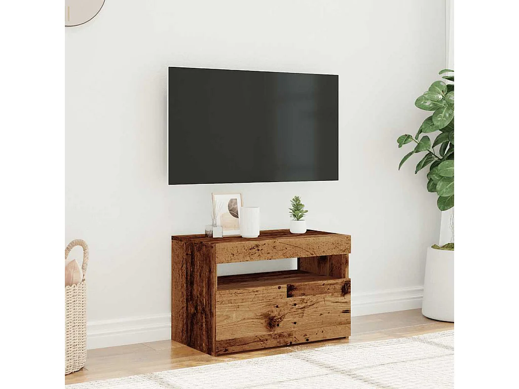 Meuble TV avec lumières LED vieux bois bois d'ingénierie
