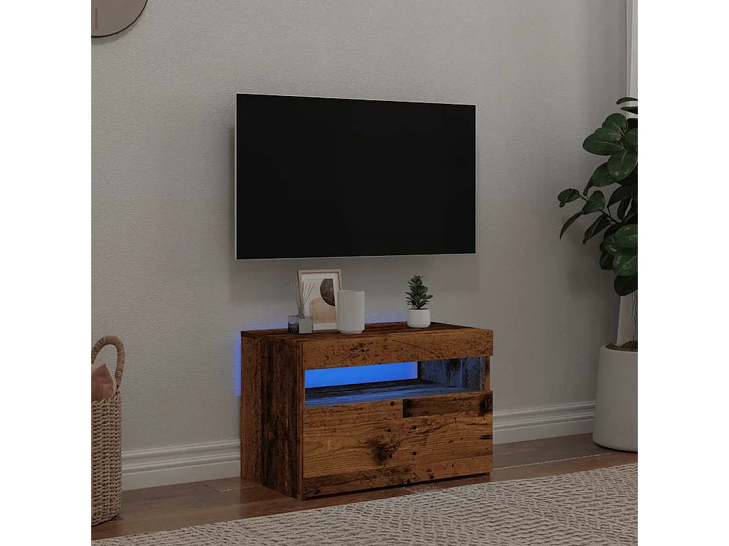 Meuble TV avec lumières LED vieux bois bois d'ingénierie
