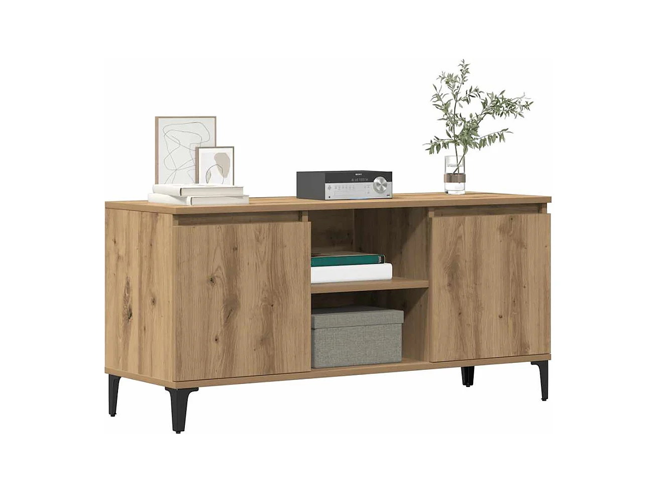 Meuble TV chêne artisanal 102x35x50 cm bois d'ingénierie