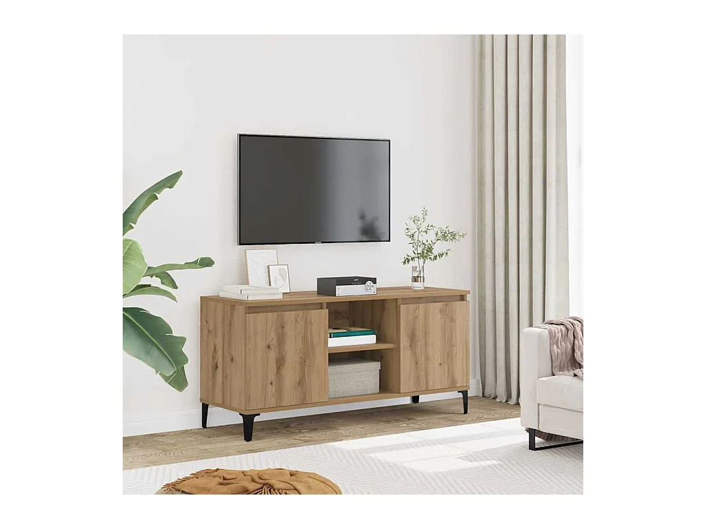 Meuble TV chêne artisanal 102x35x50 cm bois d'ingénierie