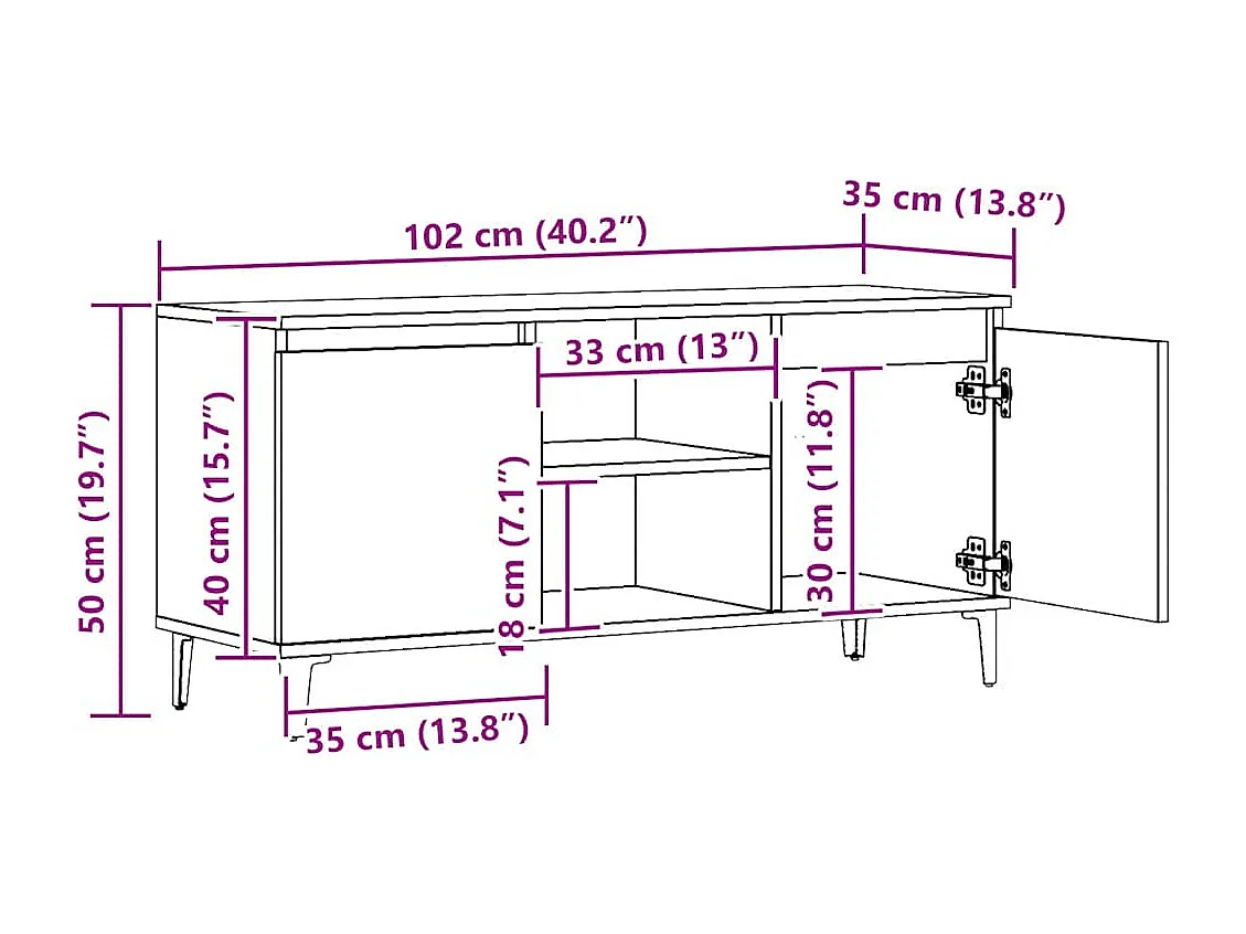 Meuble TV chêne artisanal 102x35x50 cm bois d'ingénierie