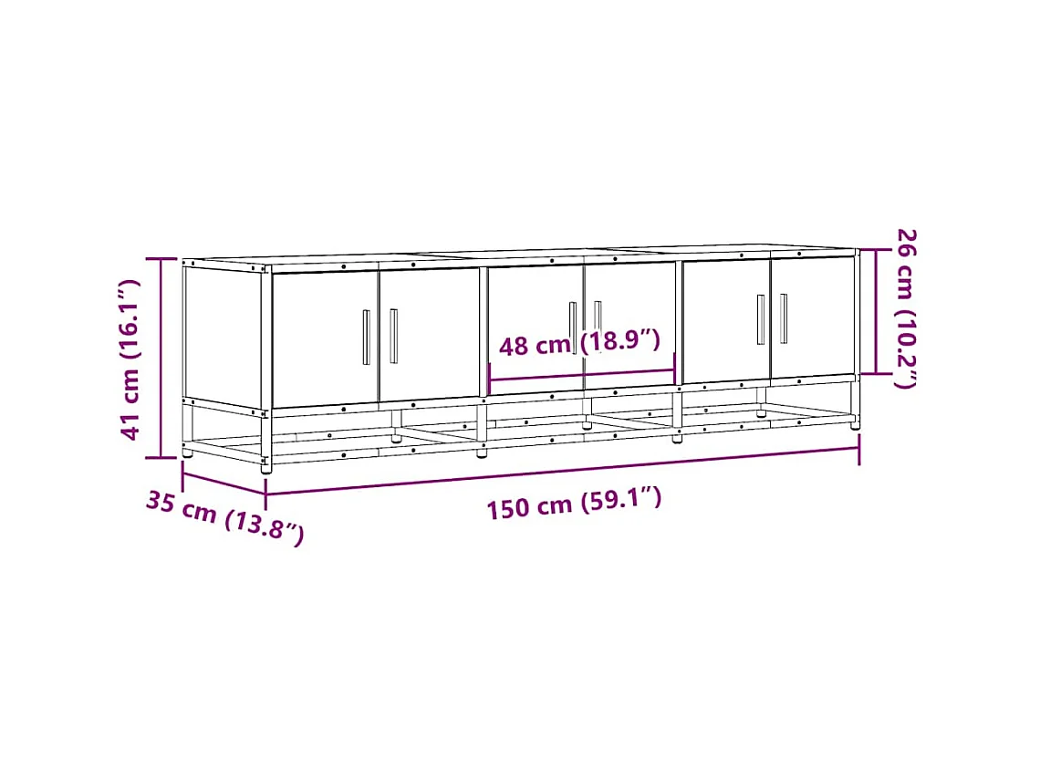 Meuble TV chêne marron 150x35x41 cm bois d'ingénierie et métal