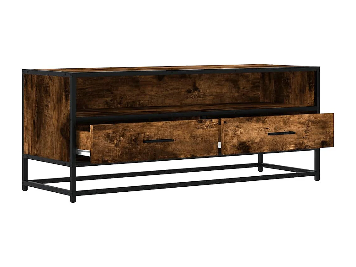 Meuble TV chêne fumé 100x34,5x40 cm bois d'ingénierie et métal