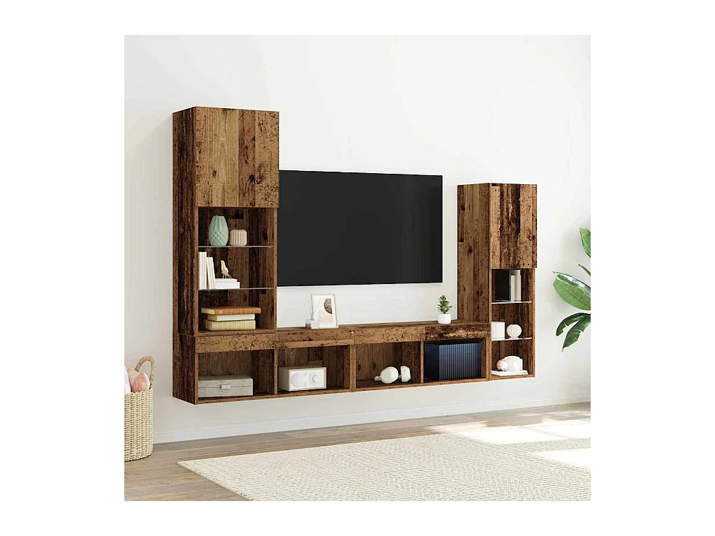 Meuble TV 4 pièces Bois ancien 40.5 x 30 x 102 cm
