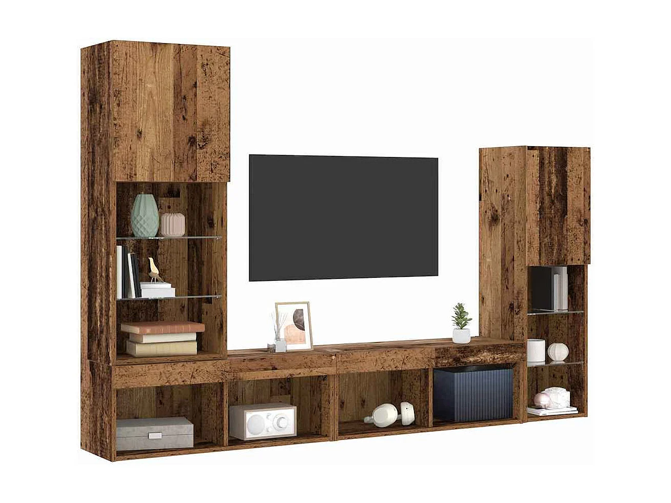 Meuble TV 4 pièces Bois ancien 40.5 x 30 x 102 cm