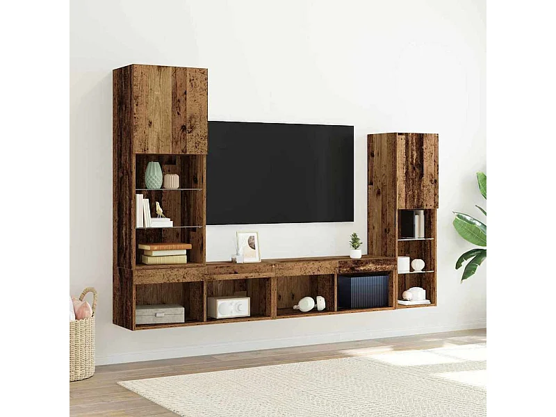 Meuble TV 4 pièces Bois ancien 40.5 x 30 x 102 cm